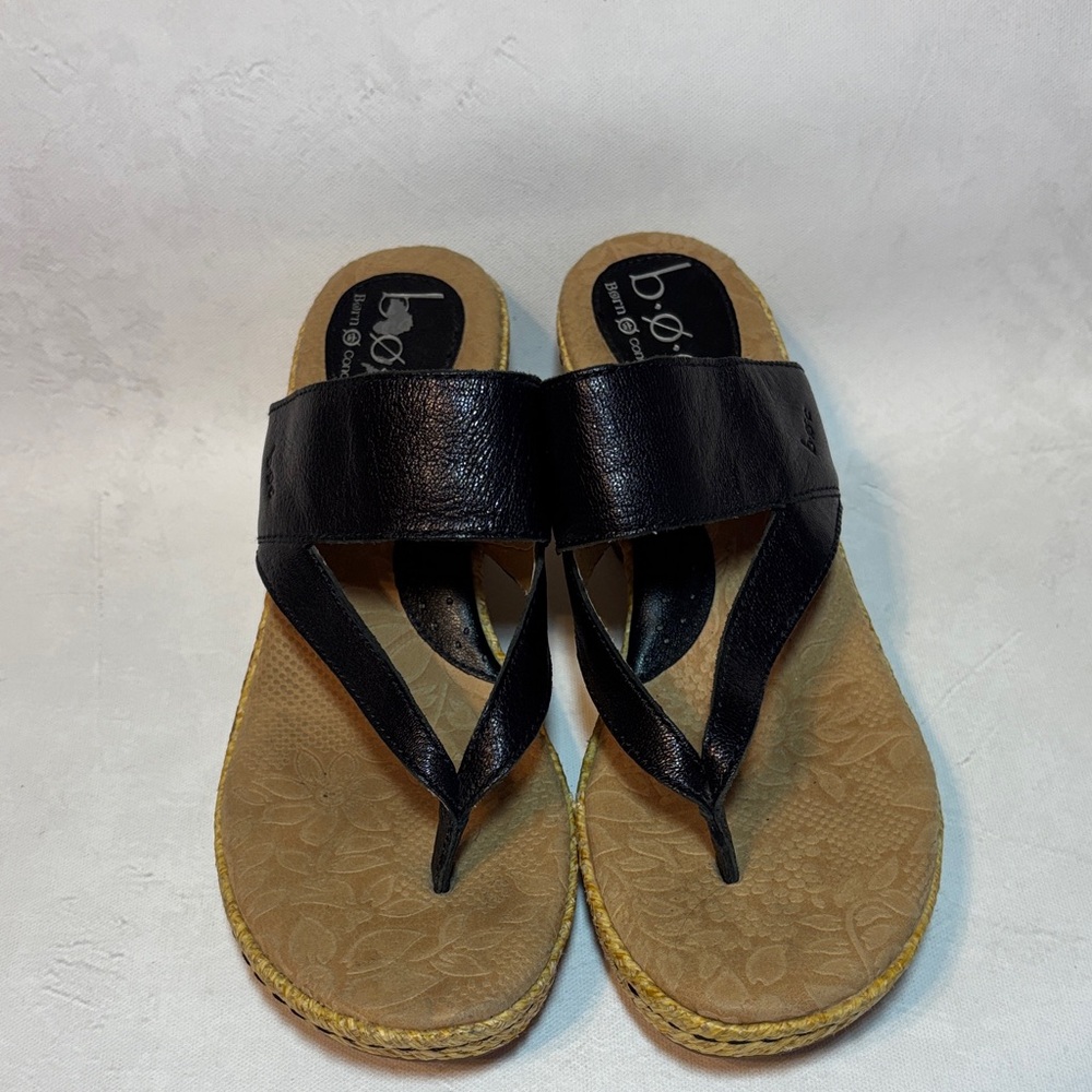 b.o.c. Black and Tan Women's Sandals, size 9, wedge heel, leather
